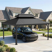 Sunshade Luxury Haven Hardtop Gazebo — Double-Vented Steel Roof, 4.7-Inch Aluminum Posts, Drainage Gutters & Curtains