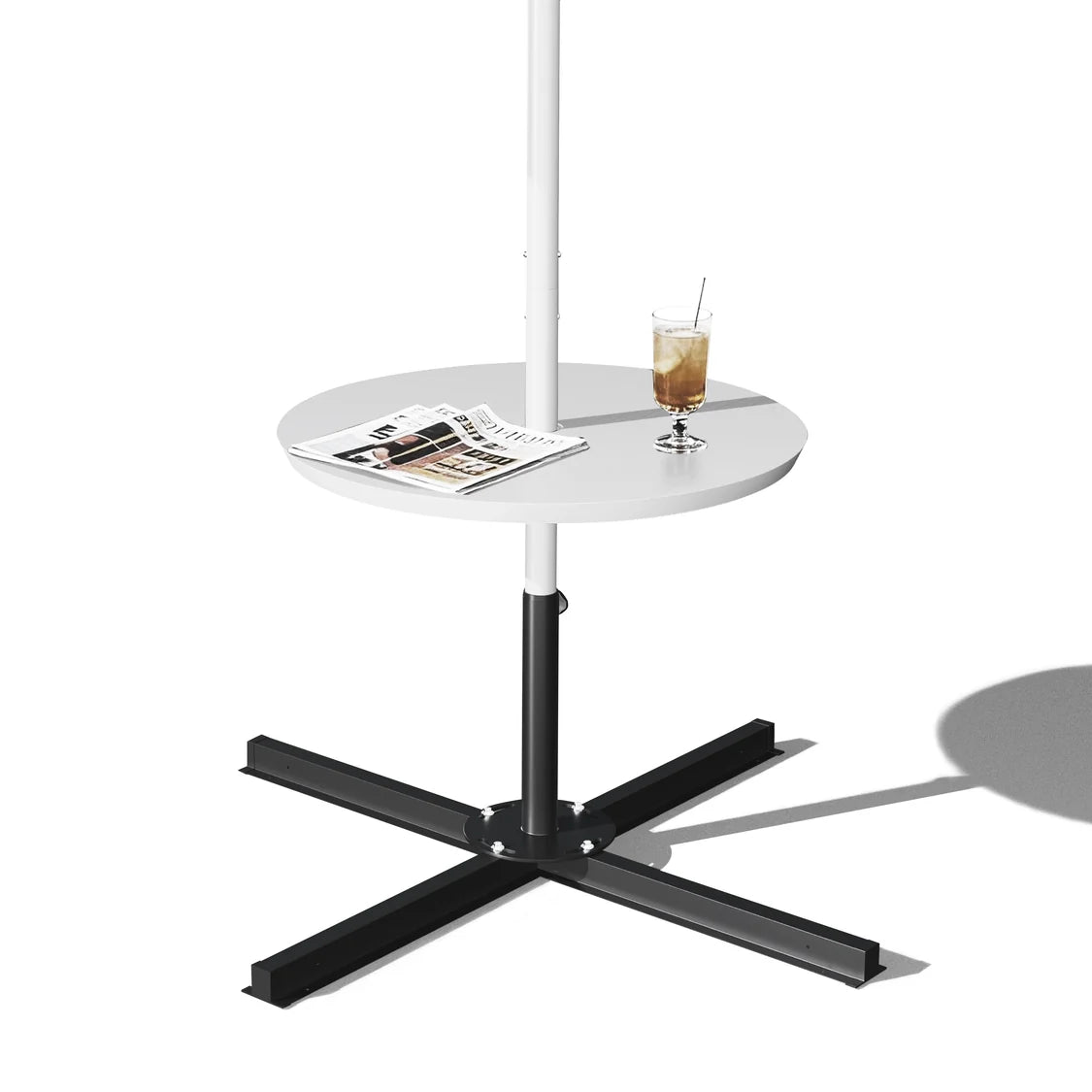 Sunshade Adjustable Clamp-On Umbrella Pole Side Table — Tool-Free Woodgrain Outdoor Tray