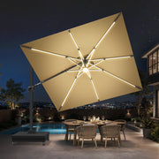 Sunshade Aegis Signature Solar LED Cantilever Patio Umbrella with 360° Rotation & Stepless 3-Way Tilt — 10 × 10 ft. or 10 × 13 ft.