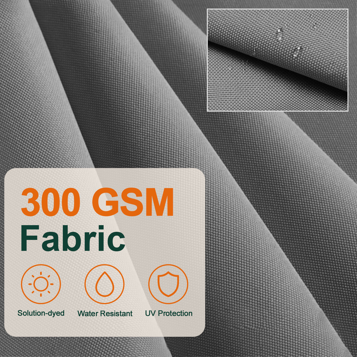 Close-up of charcoal 300 GSM canopy fabric for a round cantilever umbrella - Sunshade