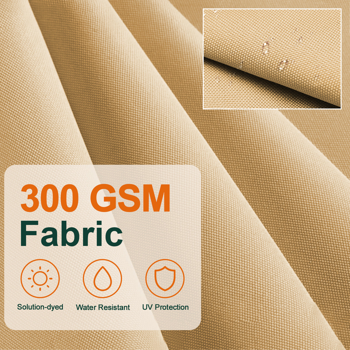 Close-up of beige 300 GSM canopy fabric for a round cantilever umbrella - Sunshade