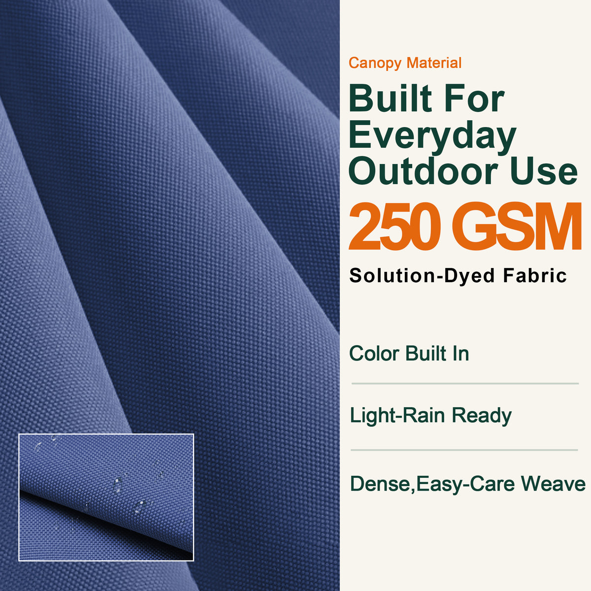 Close-up of navy blue 250 GSM solution-dyed canopy fabric for the Aegis Pro umbrella - Sunshade