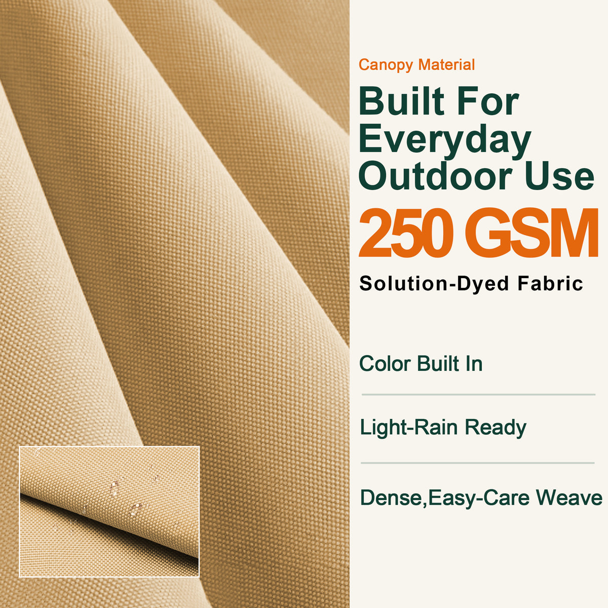 Close-up of beige 250 GSM solution-dyed canopy fabric for the Aegis Pro umbrella - Sunshade