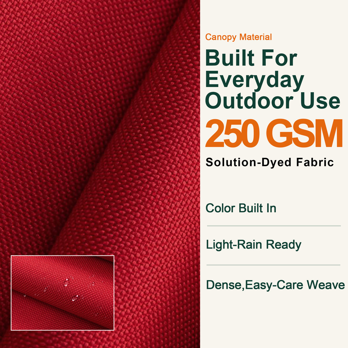 Close-up of burgundy 250 GSM solution-dyed canopy fabric for the Aegis Pro umbrella - Sunshade