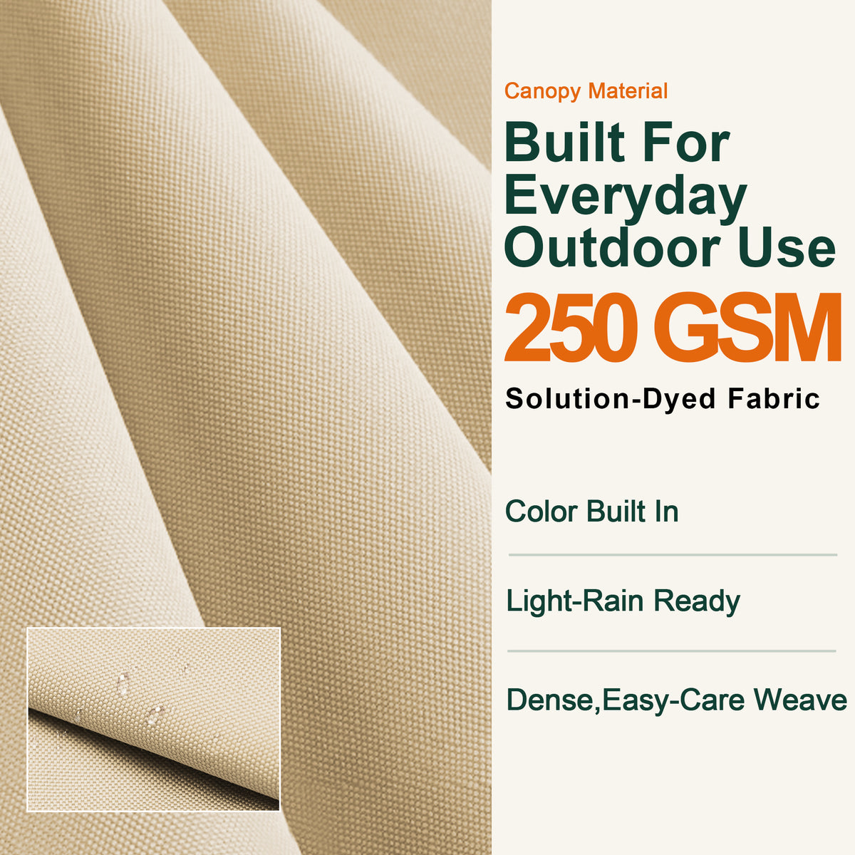 Close-up of cream 250 GSM solution-dyed canopy fabric for the Aegis Pro umbrella - Sunshade