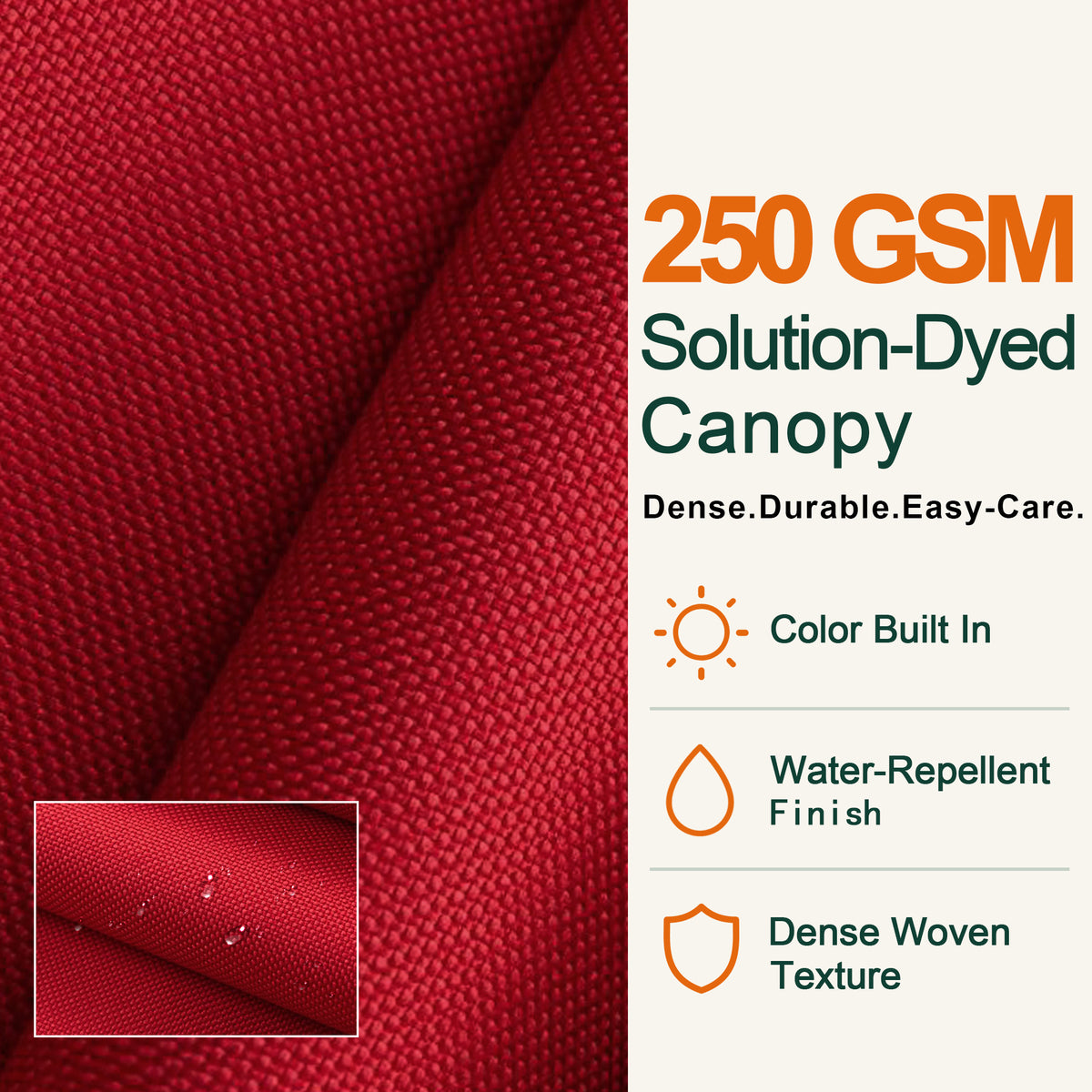 250 GSM solution-dyed burgundy fabric canopy with water-repellent finish and dense weave - Sunshade
