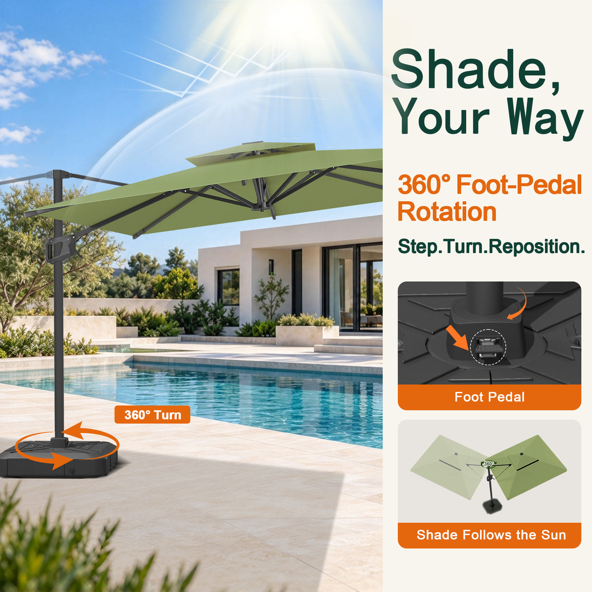 Double-top vented sage green patio umbrella with raised air vent for heat release and stability - Sunshade