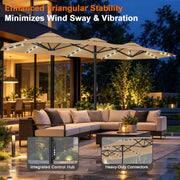 Beige patio umbrella with a UPF 50+ canopy providing UV-protective shade over a poolside dining table Beige - Sunshade