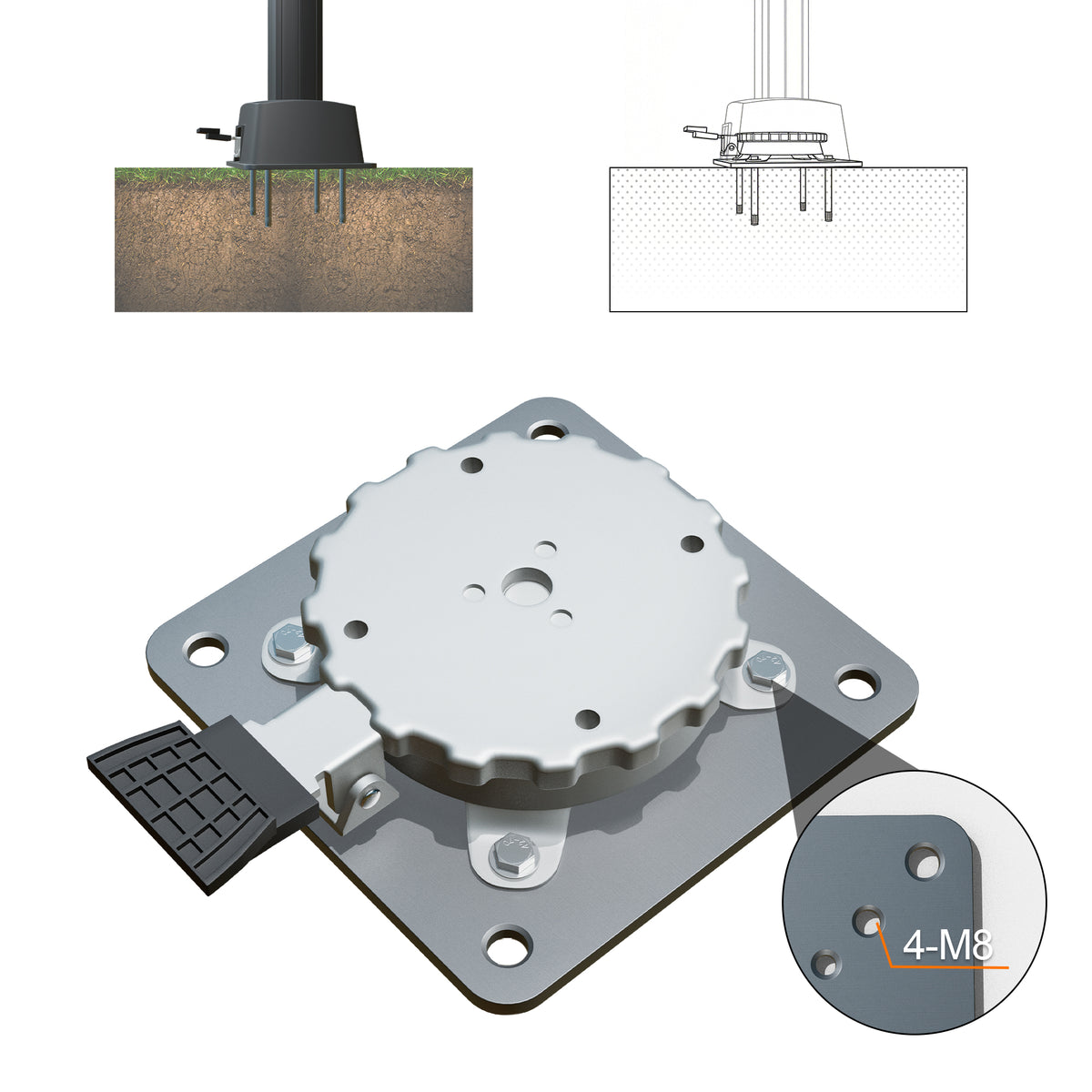 Sunshade Aegis 7.9 in. Steel Concrete Mounting Plate for Cantilever Umbrellas — 0.4 in. Thick with Expansion Bolts