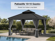 Sunshade Heavy-Duty Hardtop Gazebo with Double-Vented Steel Roof, 4.7-Inch Aluminum Posts, Curtains & Netting