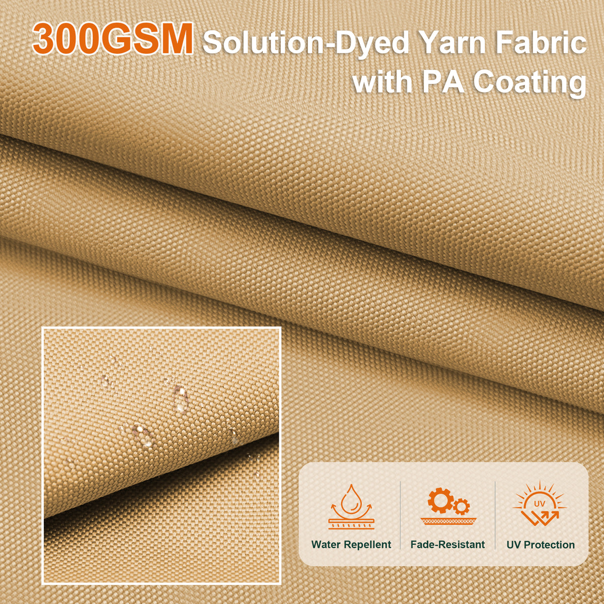 300 GSM solution-dyed canopy fabric with water-repellent PA coating and dense beige weave Beige - Sunshade